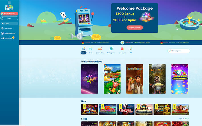 PlayFrank casino screenshot